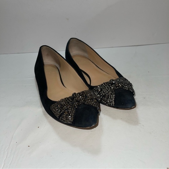 Tory Burch Vanessa Black Suede Beaded Bow Flats Women Shoes Size 8 - Picture 8 of 10